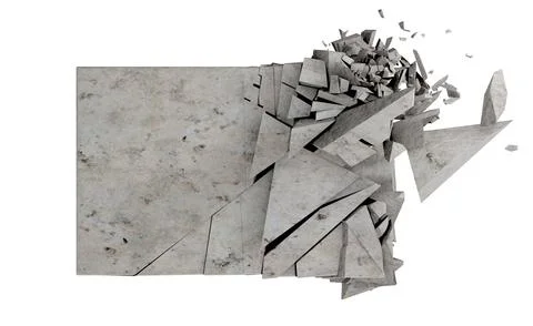 Broken shape and stone or cement block. Illustrazione stock