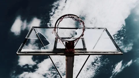 Broken shattered basketball rim dramatic sky timelapse Stock Footage 76272875