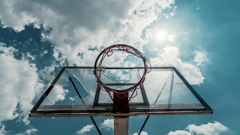 Broken shattered basketball rim dramatic sky timelapse. Stock Footage 76327611