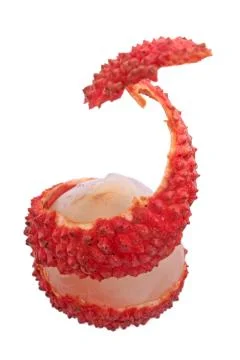 The broken shell litchi on white background Stock Photos