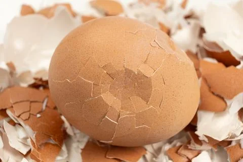 Broken shell texture, macro shot of a hard boiled egg. Stock Photos