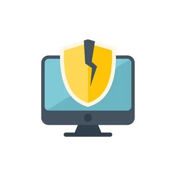 Broken shield covering desktop computer representing cybersecurity breach Stock Illustration