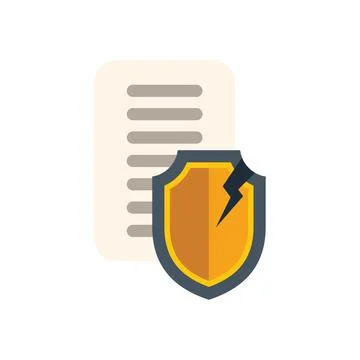 Broken shield covering important documents representing data breach Stock Illustration