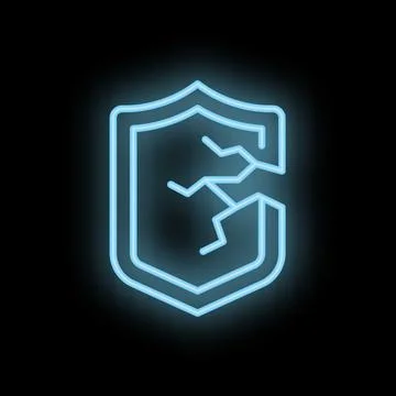 Broken shield cyber security threat neon sign icon Illustrazione stock