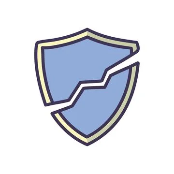 Broken shield icon. Cracked shield icon, symbolizing vulnerability and comp.. 스톡 일러스트