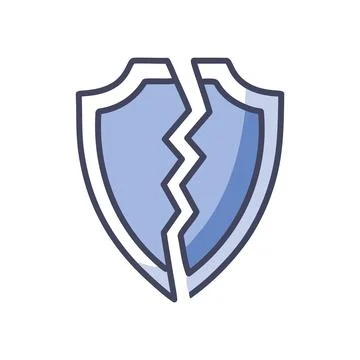 Broken shield icon. A cracked shield, symbolizing vulnerability and weaknes.. Stock Illustration