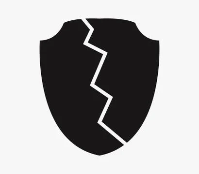 Broken shield icon on white background Stock Illustration