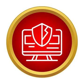 Broken shield over computer screen indicating cybersecurity breach 库存插图