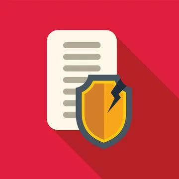 Broken shield protecting important document representing data security breach Illustrazione stock