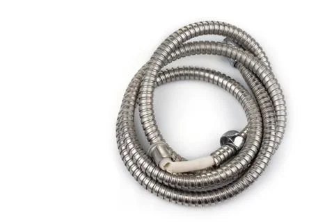 Broken shower hose on a white background Stock Photos