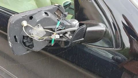 Broken side mirror auto after a crash Stock Footage 111768418