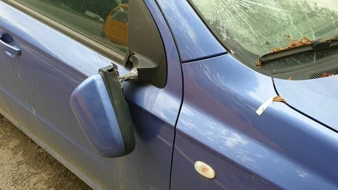 Broken side mirror auto after a crash Stock Footage 112279213