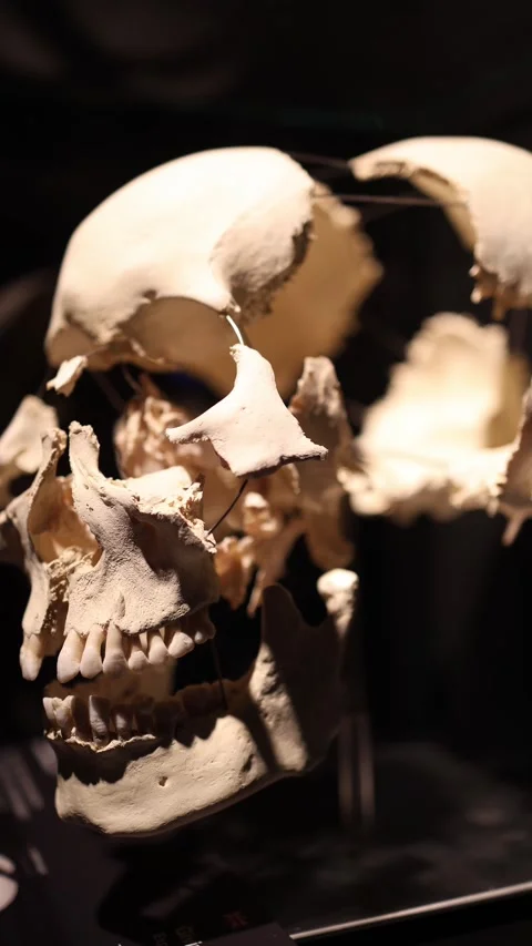 Broken skull in dark space Video stock 331233058