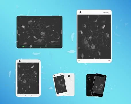 Broken smart device smart phone and tablet with cracked glass Stock Illustration
