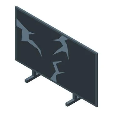 Broken smart tv with cracked screen displaying damage Stock Illustration