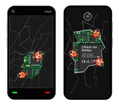 Broken smartphone with bugs Stock Illustration