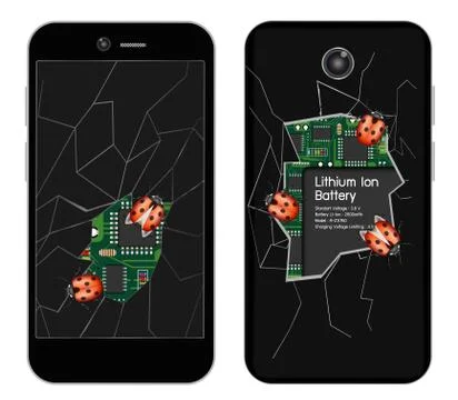 Broken smartphone with bugs Stock Illustration