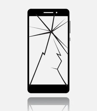 Broken smartphone with cracked touch screen, cell phone flat icon pictogram w Stock Illustration