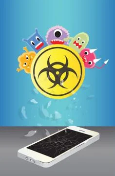 Broken smartphone device infected virus Stock Illustration
