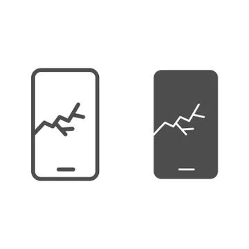 Broken smartphone line and solid icon. Phone display, device with cracked touch 스톡 일러스트