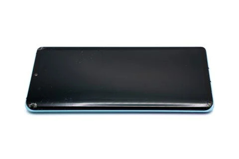 Broken smartphone screen, destroyed and scratched display on isolated phone Stock Photos