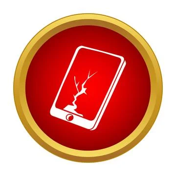 Broken smartphone screen displaying cracks inside red icon Stock Illustration