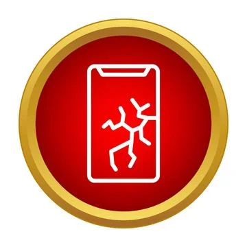Broken smartphone screen displaying cracks inside a red circle Stock Illustration