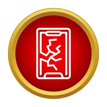 Broken smartphone screen displaying cracks inside red icon Stock Illustration