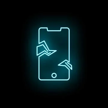 Broken smartphone screen neon glowing line icon Stock Illustration