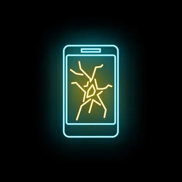 Broken smartphone screen neon glowing outline icon Stock Illustration