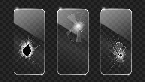 Broken smartphone screen set with crack texture Stock Illustration