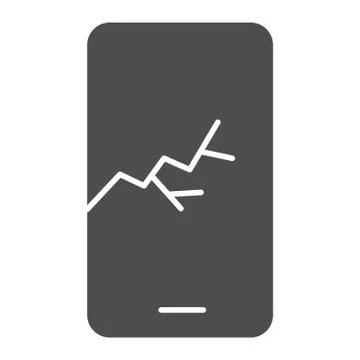 Broken smartphone solid icon. Phone display, device with cracked touch screen 스톡 일러스트