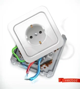 Broken socket. Error. 3d vector icon Stock Illustration