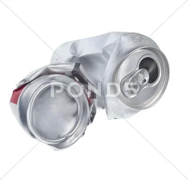 Broken soda can isolated on white background. Stock Photos