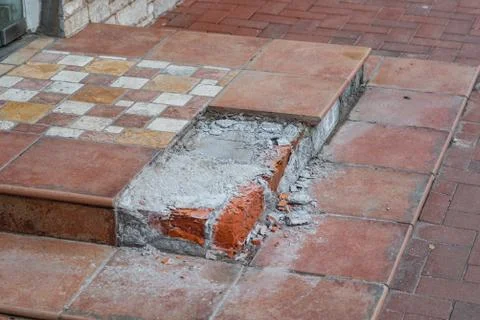 Broken steps with splinter tiles Stock Photos