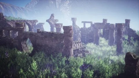 Broken stone masonry ruins of an old castle Ilustración de archivo