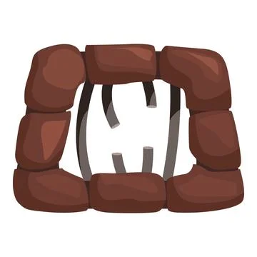 Broken stone window letting light into dark room Ilustración de archivo