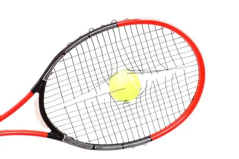 Broken strings in tennis racket 스톡 사진