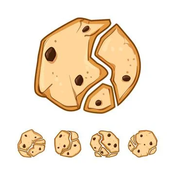 Broken sugar chocolate chip cookies pieces Illustrazione stock