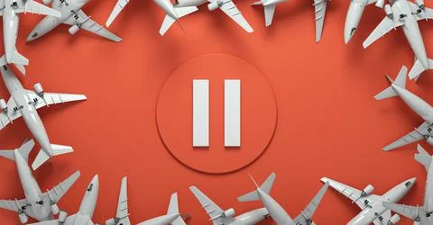 Broken supply chains concept with flipped over aircrafts. Ilustração Stock