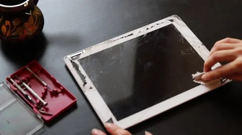 Broken tablet on the  service table Stock Footage 61321761