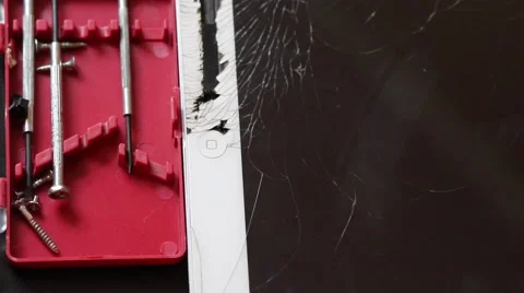 Broken tablet on the  service table Stock Footage 61322446