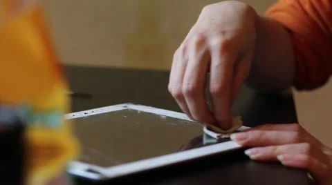 Broken tablet on the  service table Stock Footage 61322955