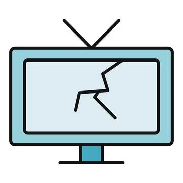 Broken television displaying a cracked screen and antenna Stock Illustration