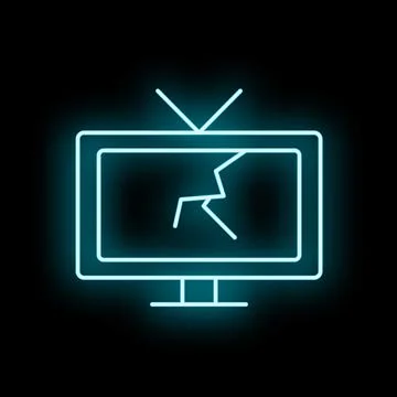 Broken television screen neon glowing line icon Stock Illustration