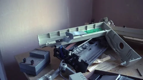 Broken things in the old school physics room, lying on the table. dusty. Stock Footage 135418408