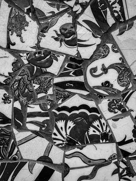 Broken tiles mosaic seamless pattern. White and Grey the tile wall high Stock Photos