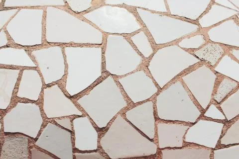 Broken tiles white pattern wall texture background. 写真素材