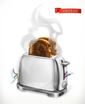 Broken toaster. Error. 3d vector icon Illustrazione stock