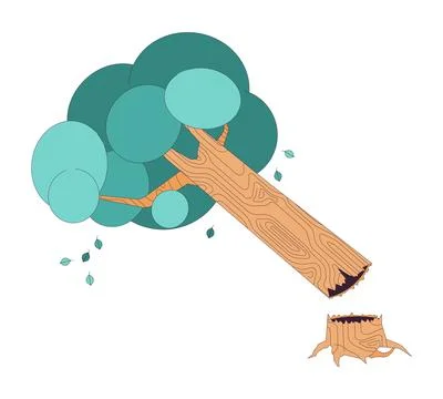 Broken tree and shrub 2D linear cartoon object Stock Illustration